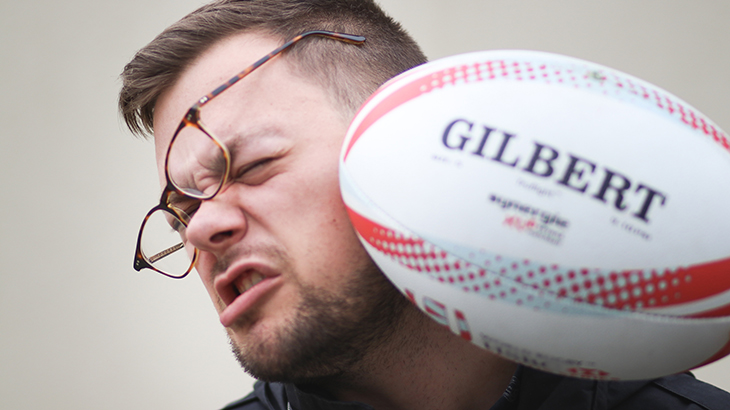 Young man hit in face with rugby ball