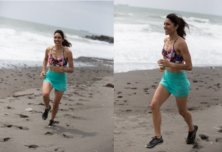 Lisa Tamati runs on the beach