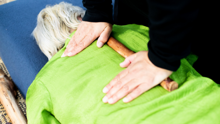 A rongoā Māori practitioner using her healing methods on a woman.