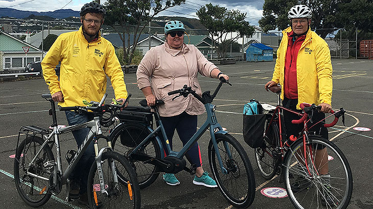 Lisa with the bike course instructors. From left, Jonathan, Lisa, and Gary. 