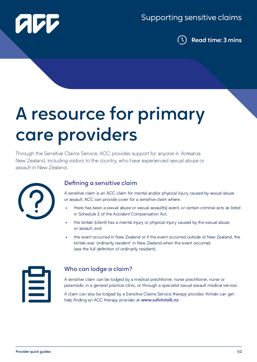 Primary care providers supporting sensitive claims