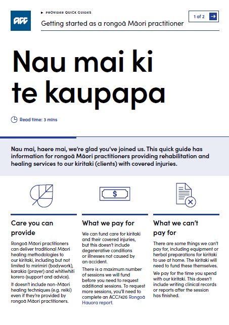 Provider quick guide rongoā Māori practitioner