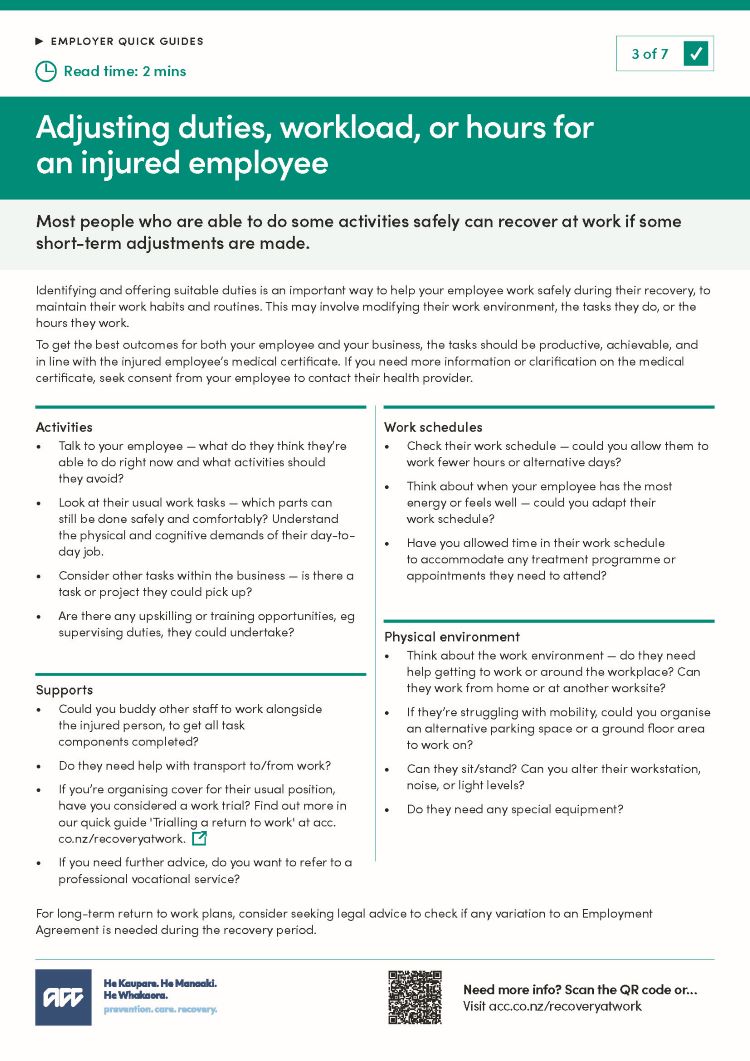 Page 1 of adjusting duties for injured employee quick guide