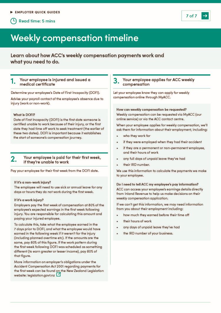 Thumbnail Your guide to weekly compensation Page 1 of weekly compensation quick guide