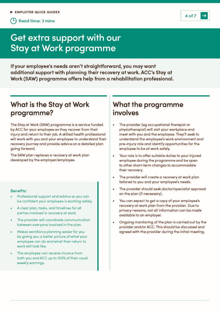 Page 1 of stay at work programme quick guide