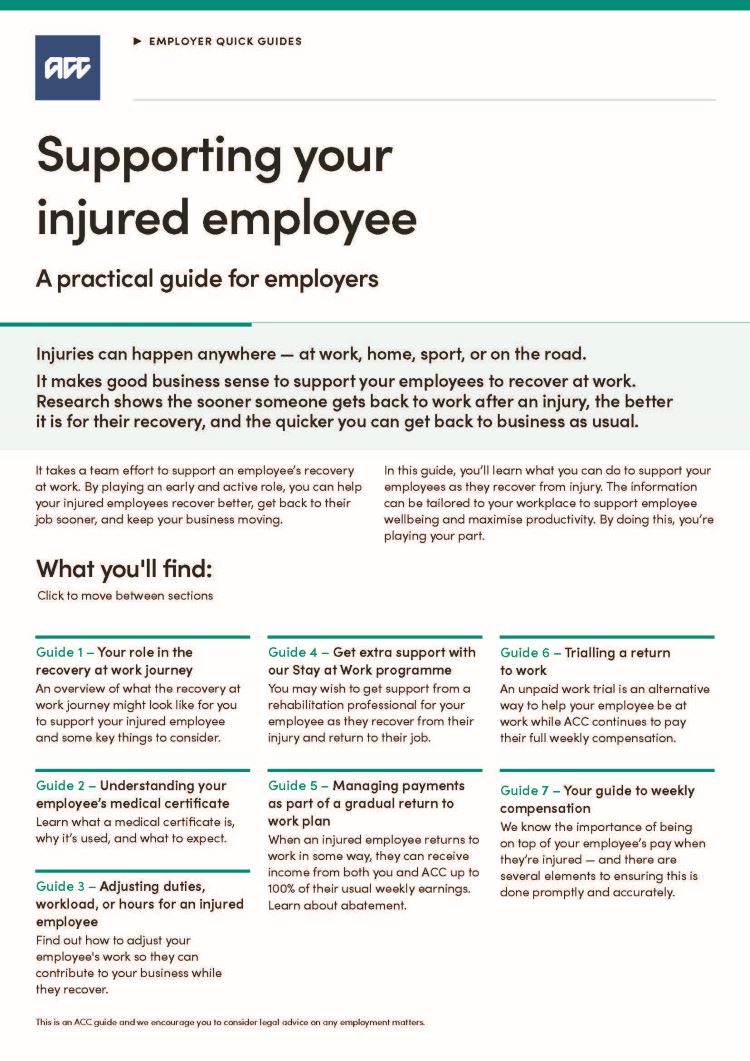 Cover of employer guide to supporting injured employee