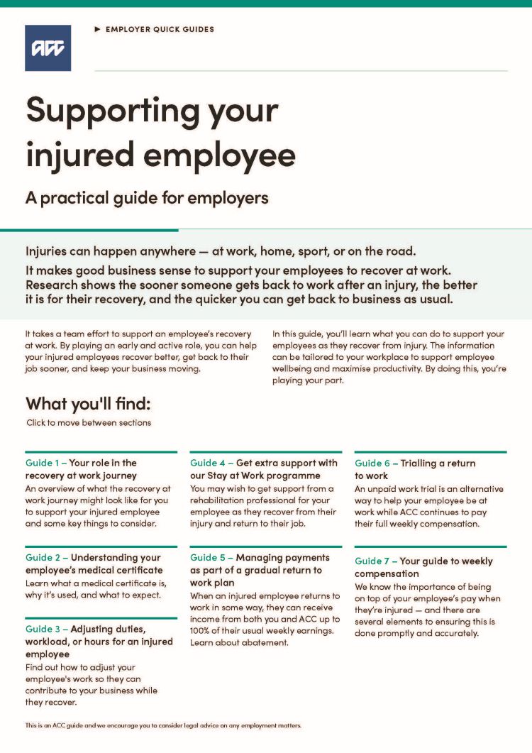 Thumbnail Supporting your injured employee Cover of employer guide to supporting injured employee