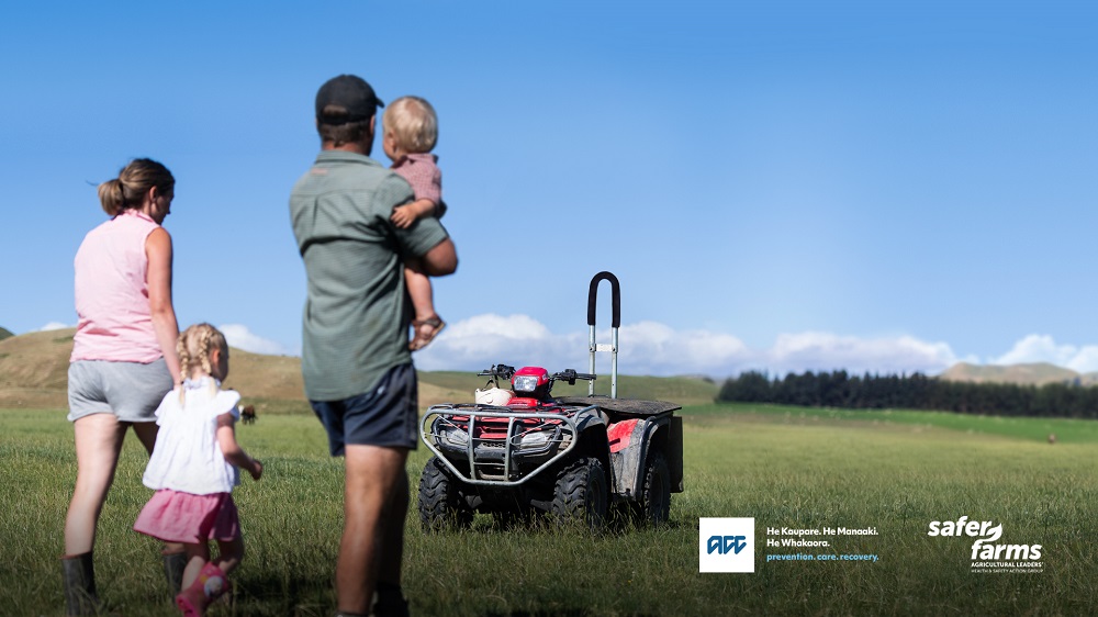 Family on farm with quad bike