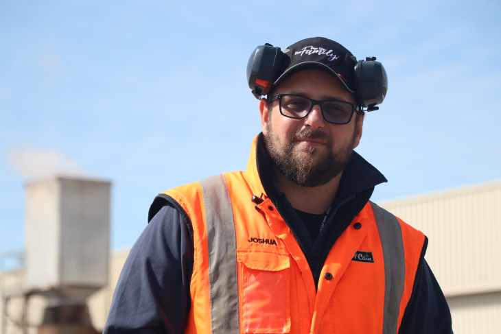 Close-up of Josh at the factory