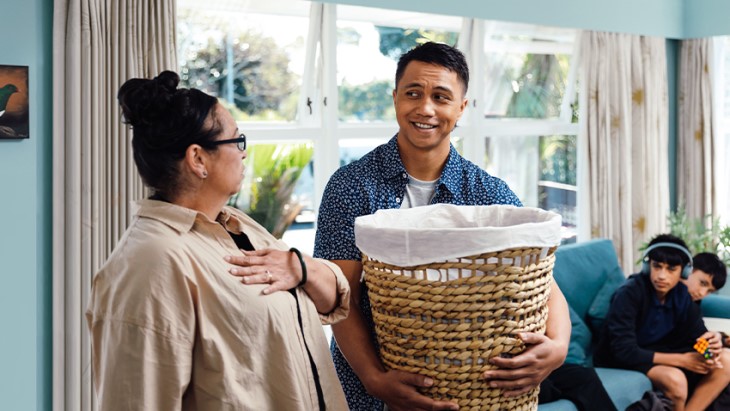 The injury preventer helps an Auntie with her washing