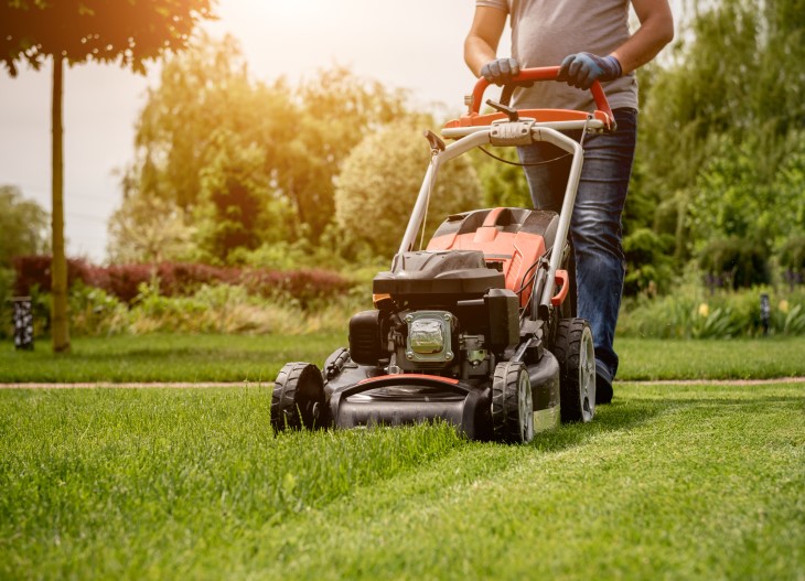 Person mowing their lawn.