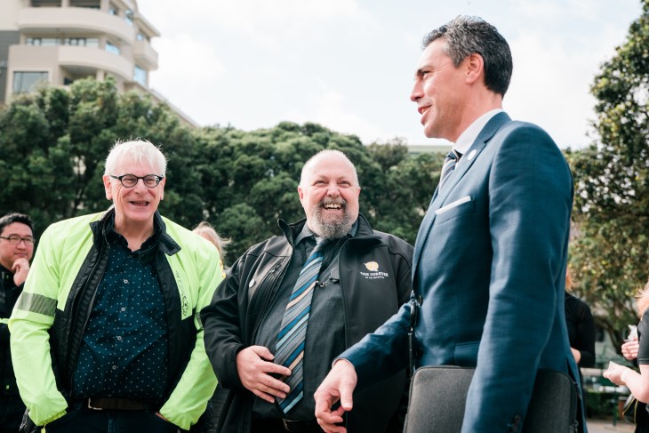 Dave Keilty laughs with Deputy Chief Executive, Tane Cassidy