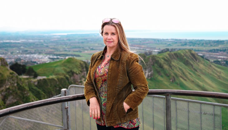 Mandy poses for a photo at the top of Te Mata Peak, Hawke's Bay