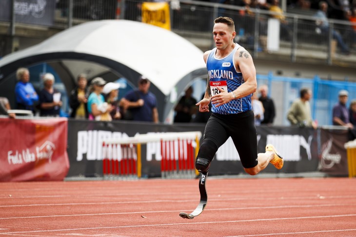 Mitch Joynt sprinting on the track.