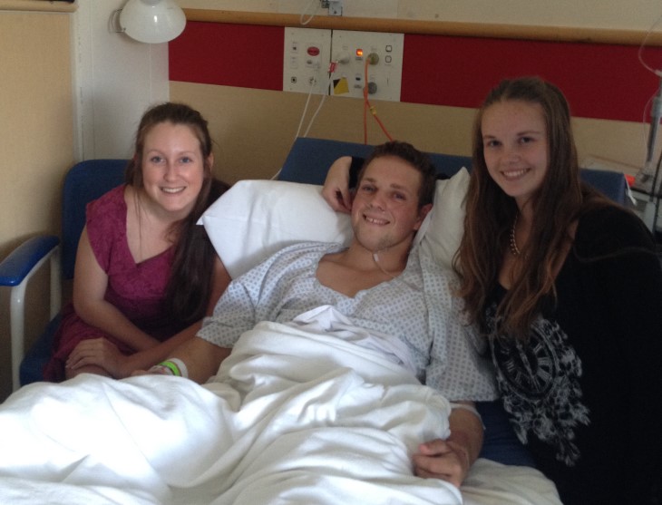 Mitch recovering from his accident in Whangarei Hospital.
