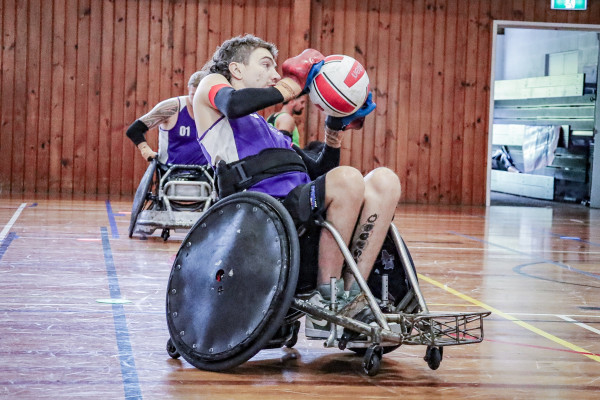 Mitch playing wheelchair rugby