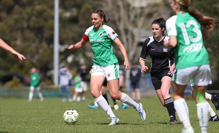 Hibiscus Coast football captain Stacey Martin playing football.