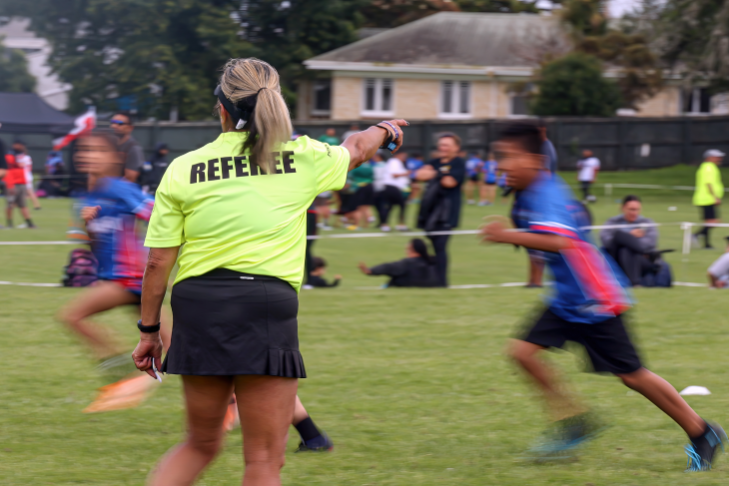 Tina refereeing touch rugby