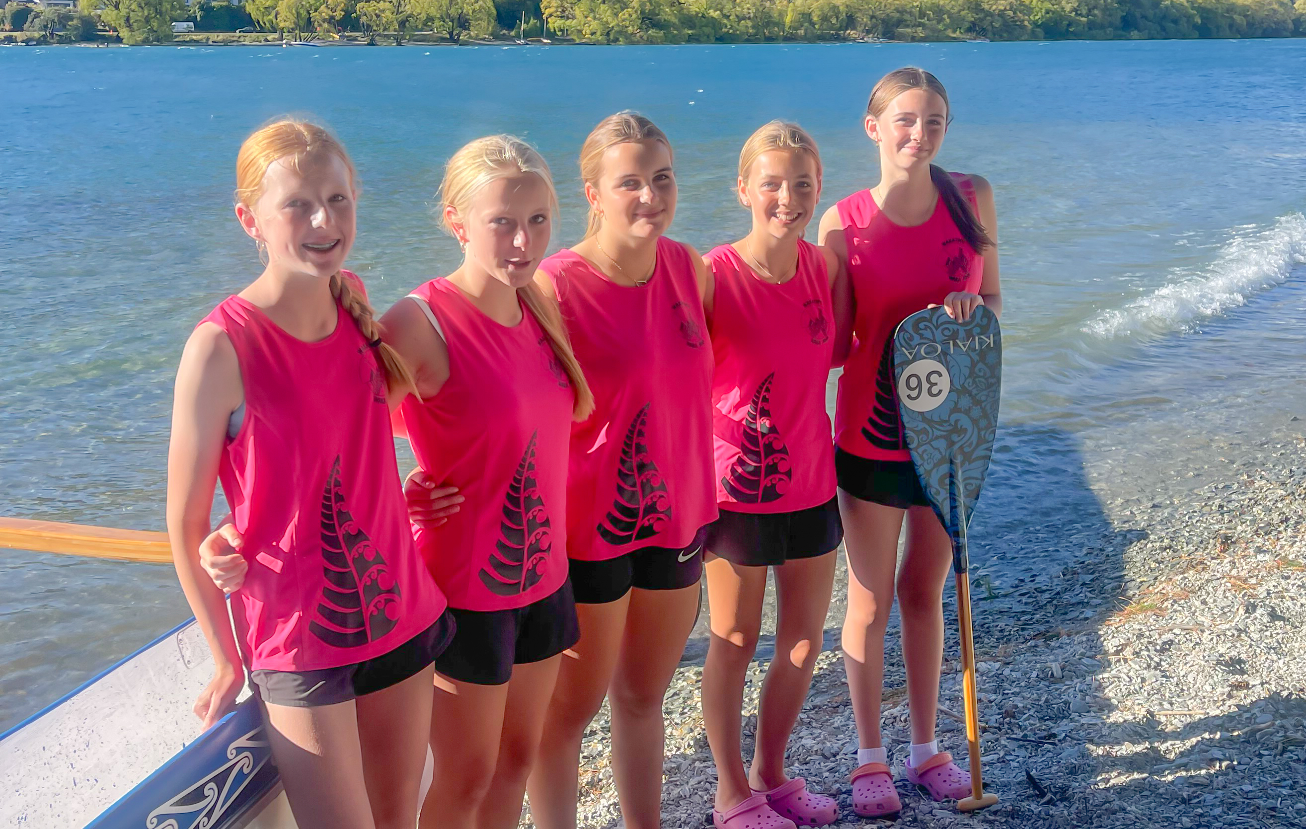 Members of Wakatipu High School’s Waka Ama crew (left to right): Lilya Smith, Isla Cox, Tahlia Wheel