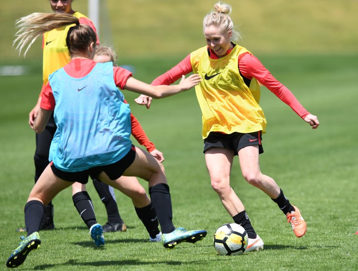 Betsy Hassett in training with the Football Ferns. 