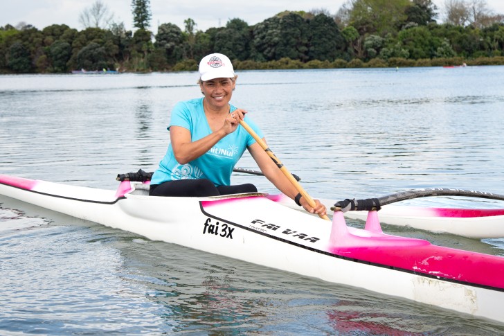 Betty-Anne Hall paddling in her waka.