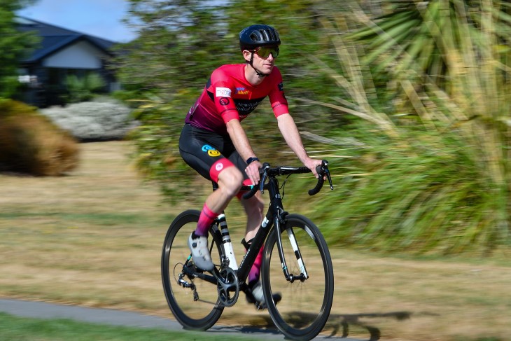 Brendon Vercoe riding his bike during a training run. 