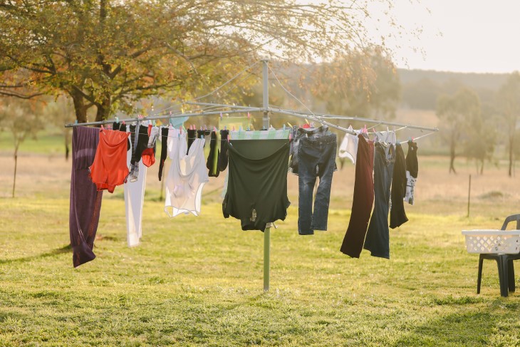 Washing hanging on a clothesline. 
