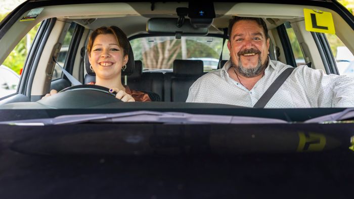 Girl and father in car Girl and father in car