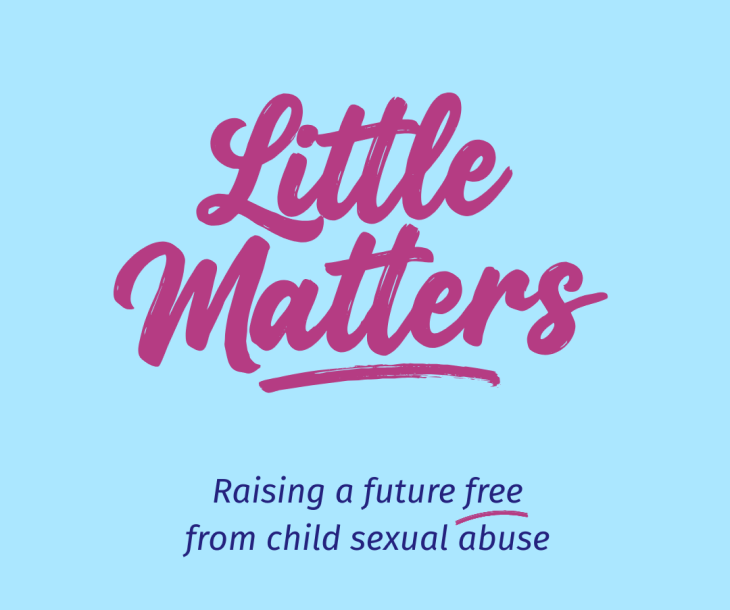 An image showing the Little Matters logo in burgundy on a light blue background.