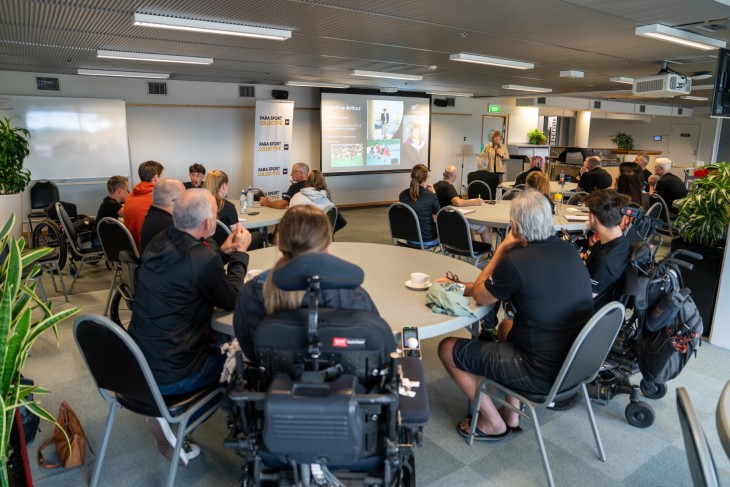 Members of the first cohort of the Para Sport Collective during a presentation. 