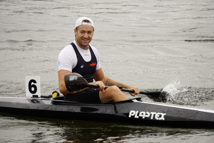 Scott Martlew sitting in his Para canoe after a race. 
