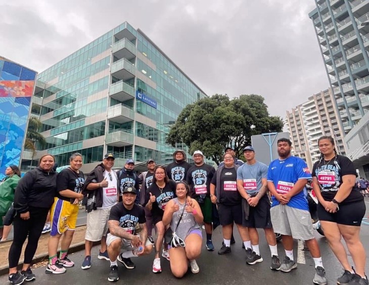 Staff from South Seas Healthcare with friends and family before taking part in Round the Bays.